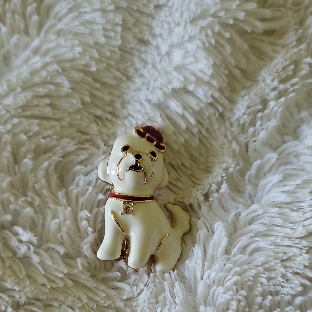Elegant White Dog Brooch